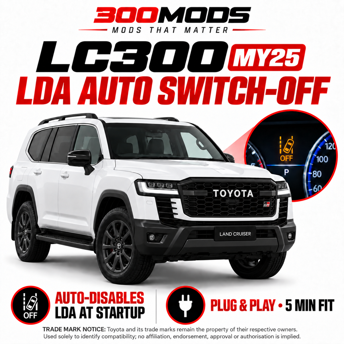 Lane Departure Alert Auto Switch-off at Startup compatible with Toyota LandCrusier 300 all series (2025 - Current)