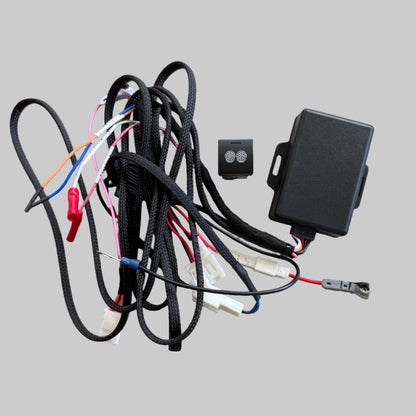 Wiring harness with connectors on a gray surface