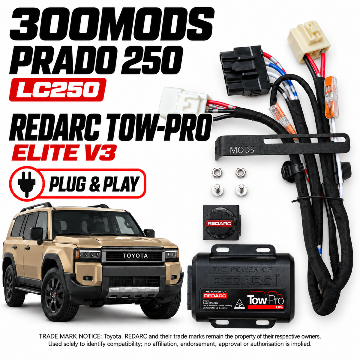15-Min DIY Brake Controller Kit suitable for Toyota Prado 250 (LC250) 2024–Current | REDARC Tow-Pro Elite V3